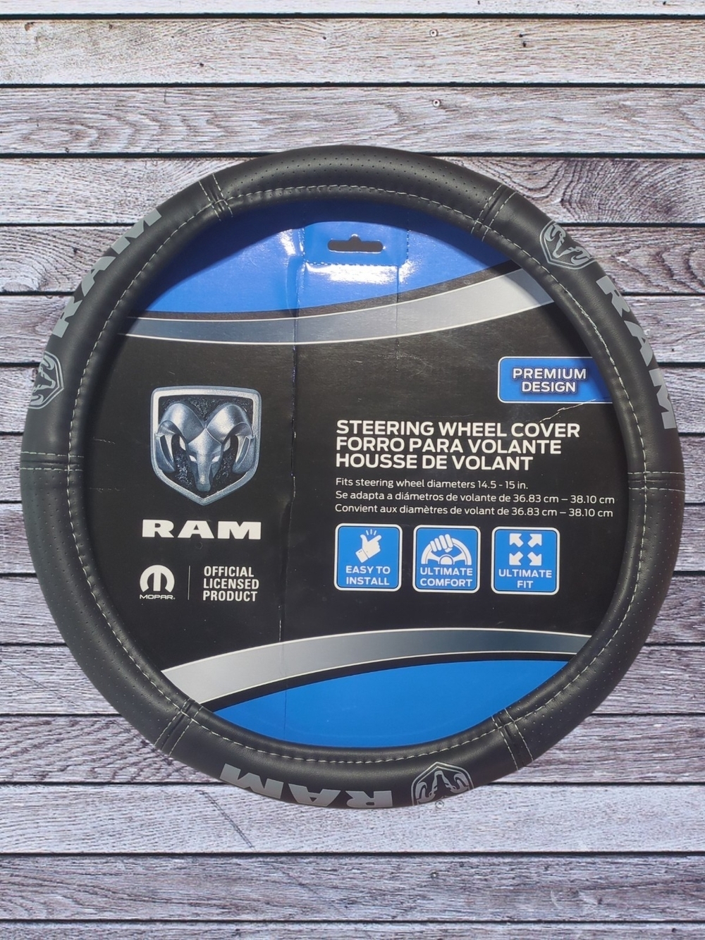 RAM Steering Wheel Cover in Black with White Logo